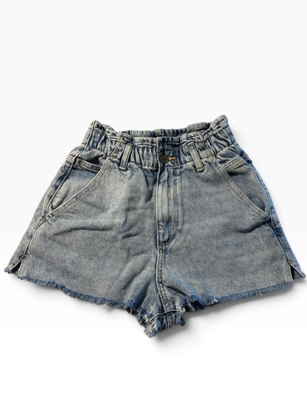 Zara High Rise Distressed Denim Shorts Size 4 Frayed Hem Y2K